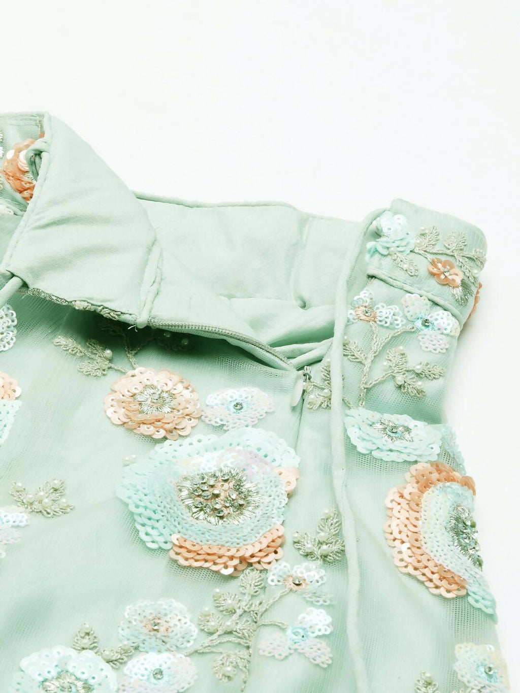 House of Panchhi Sea Green Net Sequins and Zarkan embroidery Lehenga choli & Dupatta