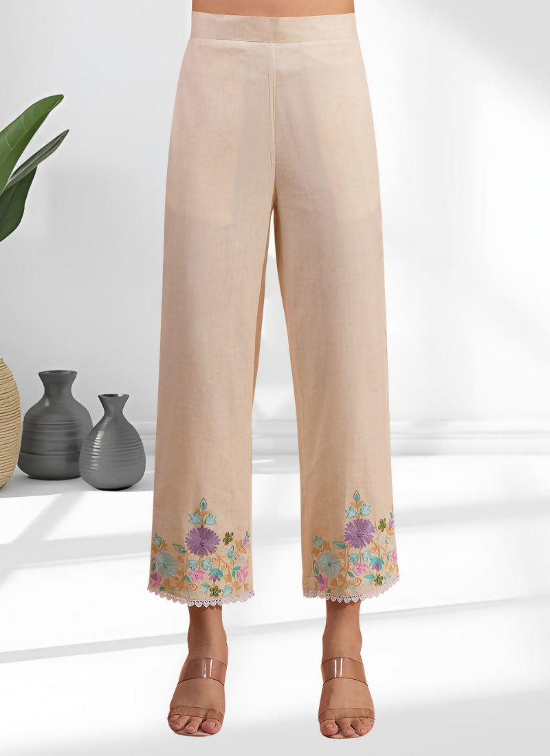 Joban Fashion Cream Linen Embroidered Readymade Cord Set - Distacart