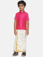 Sethukrishna Pink & White Shirt with Veshti Set For Boys