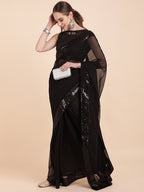 Sangria Black Sequinned Pure Georgette Saree - Distacart