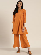 Sangria Women Rust Orange Solid Pure Cotton Kurta with Palazzos