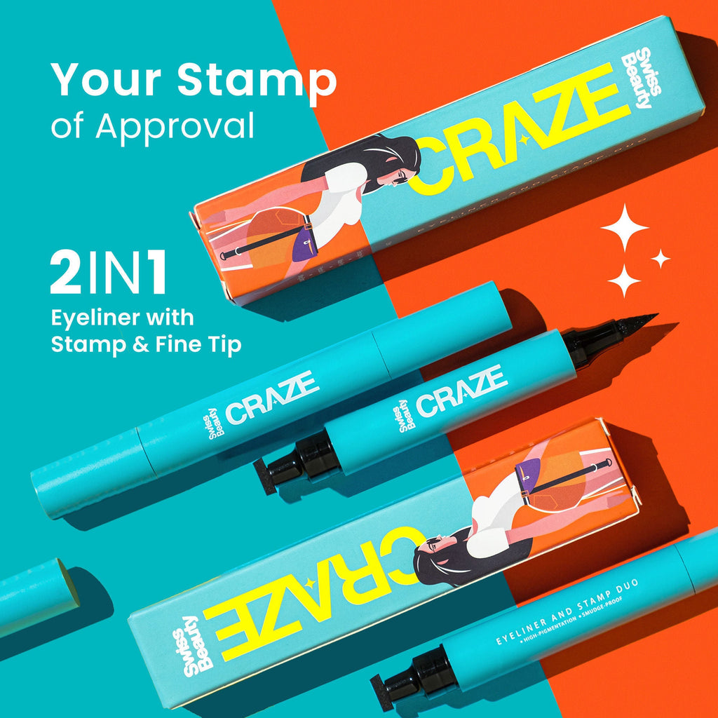 Swiss Beauty CRAZE Eyeliner and Stamp Duo Wing Eyeliner Stamp and Pen Waterproof Formula - Black - Distacart