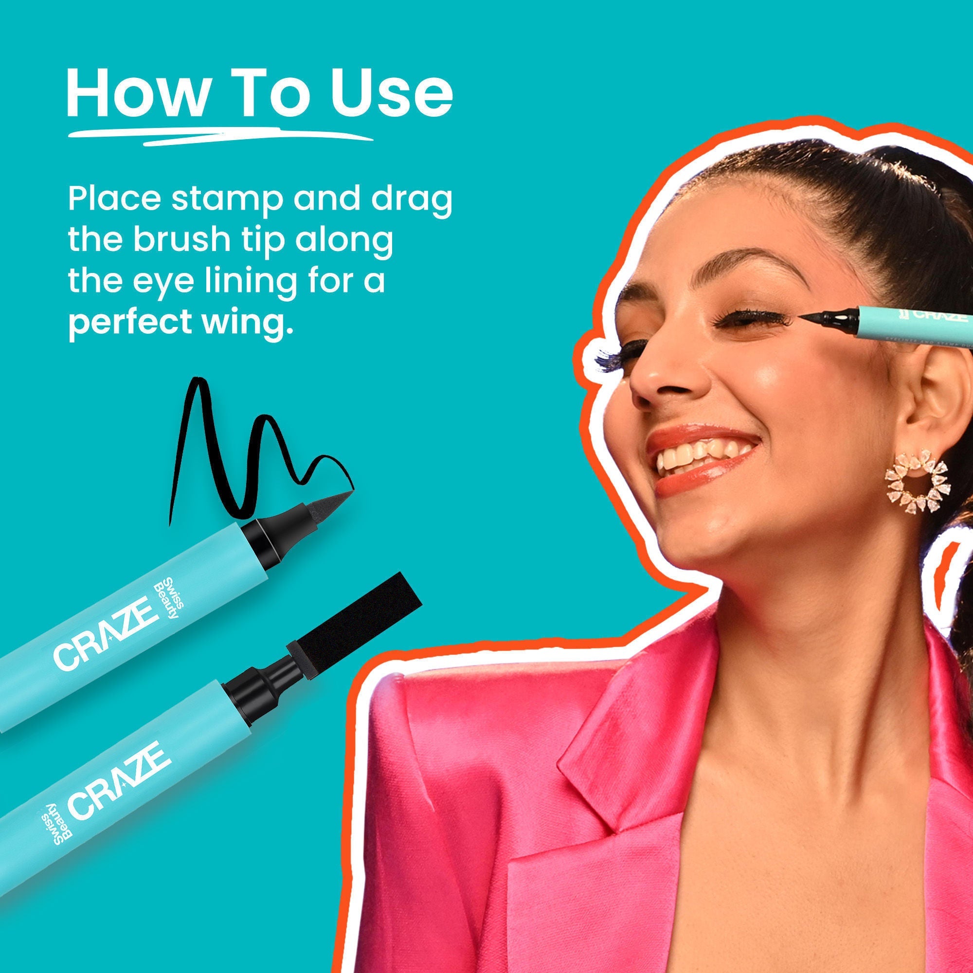 Swiss Beauty CRAZE Eyeliner and Stamp Duo Wing Eyeliner Stamp and Pen Waterproof Formula - Black - Distacart