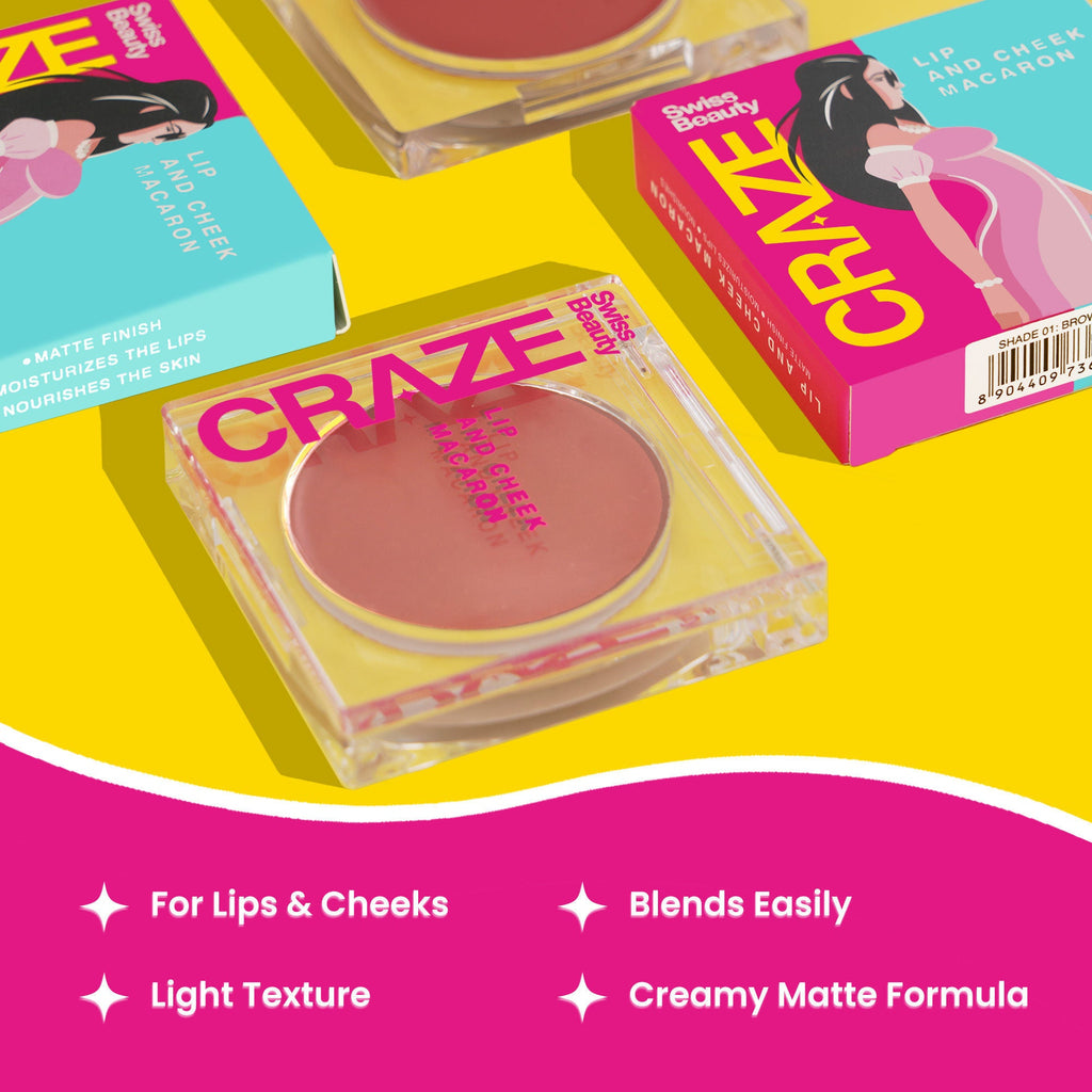 Swiss Beauty CRAZE Lip & Cheek Macaron With Vitamin E And Olive Oil - 03 Apple Pie - Distacart