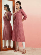Aks Ethnic Motifs Embroidered Mirror Work Detailed Cotton Straight Kurta