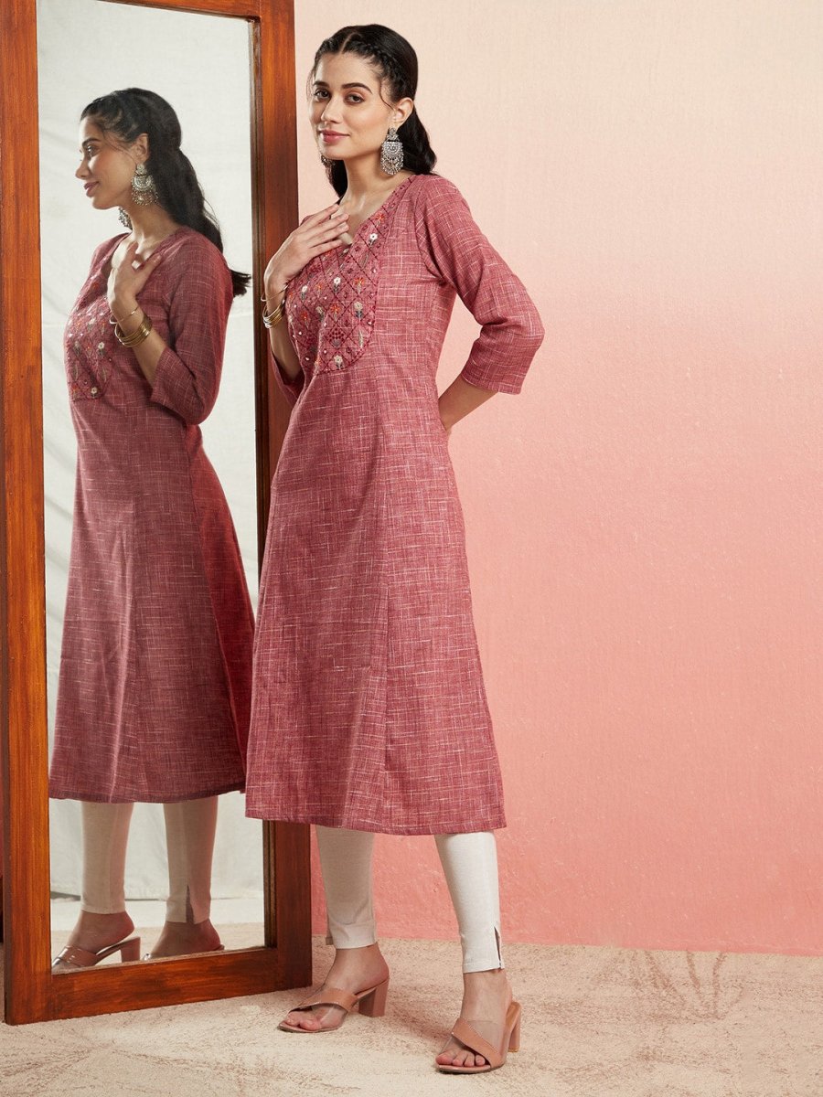 Aks Ethnic Motifs Embroidered Mirror Work Detailed Cotton Straight Kurta