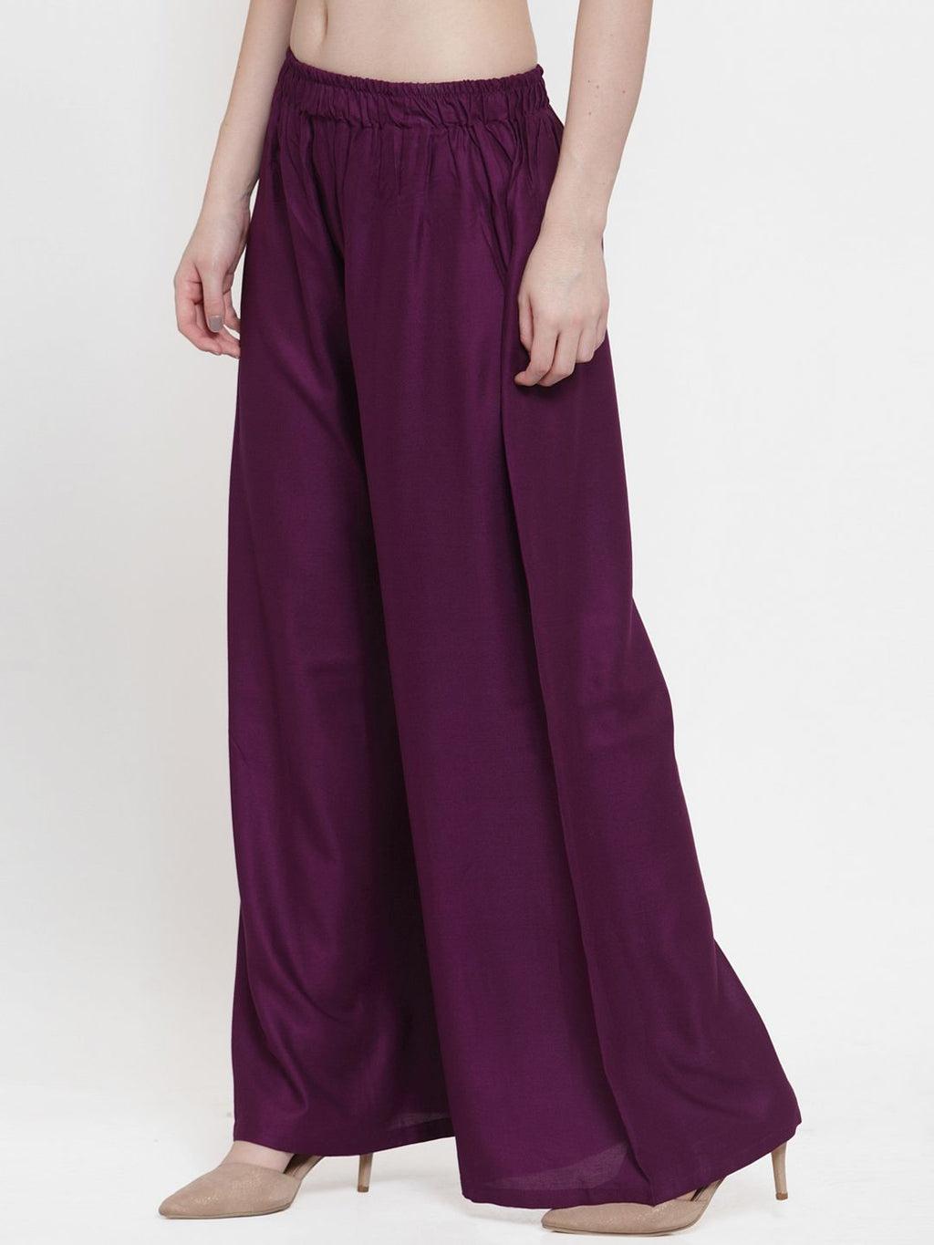 TAG 7 Women Purple Solid Wide Leg Palazzos