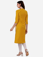HERE&NOW Yoke Design Mandarin Collar Thread Work Cotton Kurta