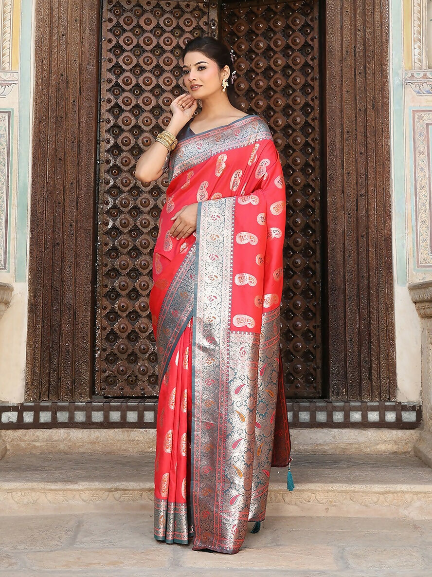 Shree Shyam Fashion Red Silk Saree - Distacart