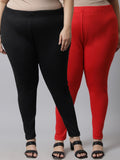TAG 7 Women Plus Size Pack Of 2 Solid Ankle-Length Leggings