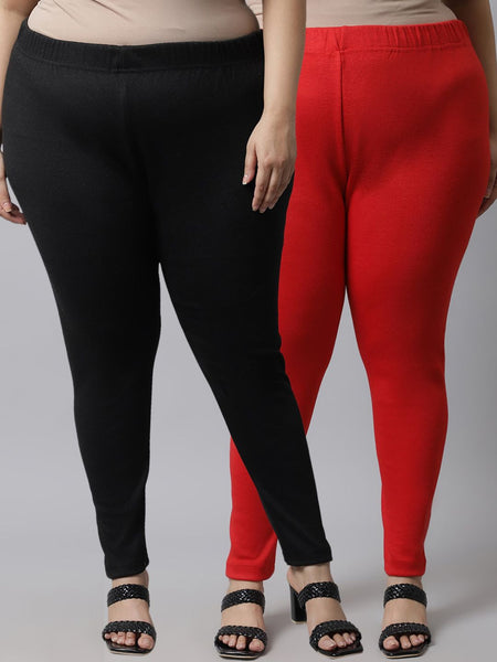TAG 7 Women Plus Size Pack Of 2 Solid Ankle-Length Leggings