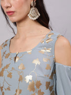 Aks Floral Printed Cold Shoulder Sleeves Pure Georgette Anarkali Kurta