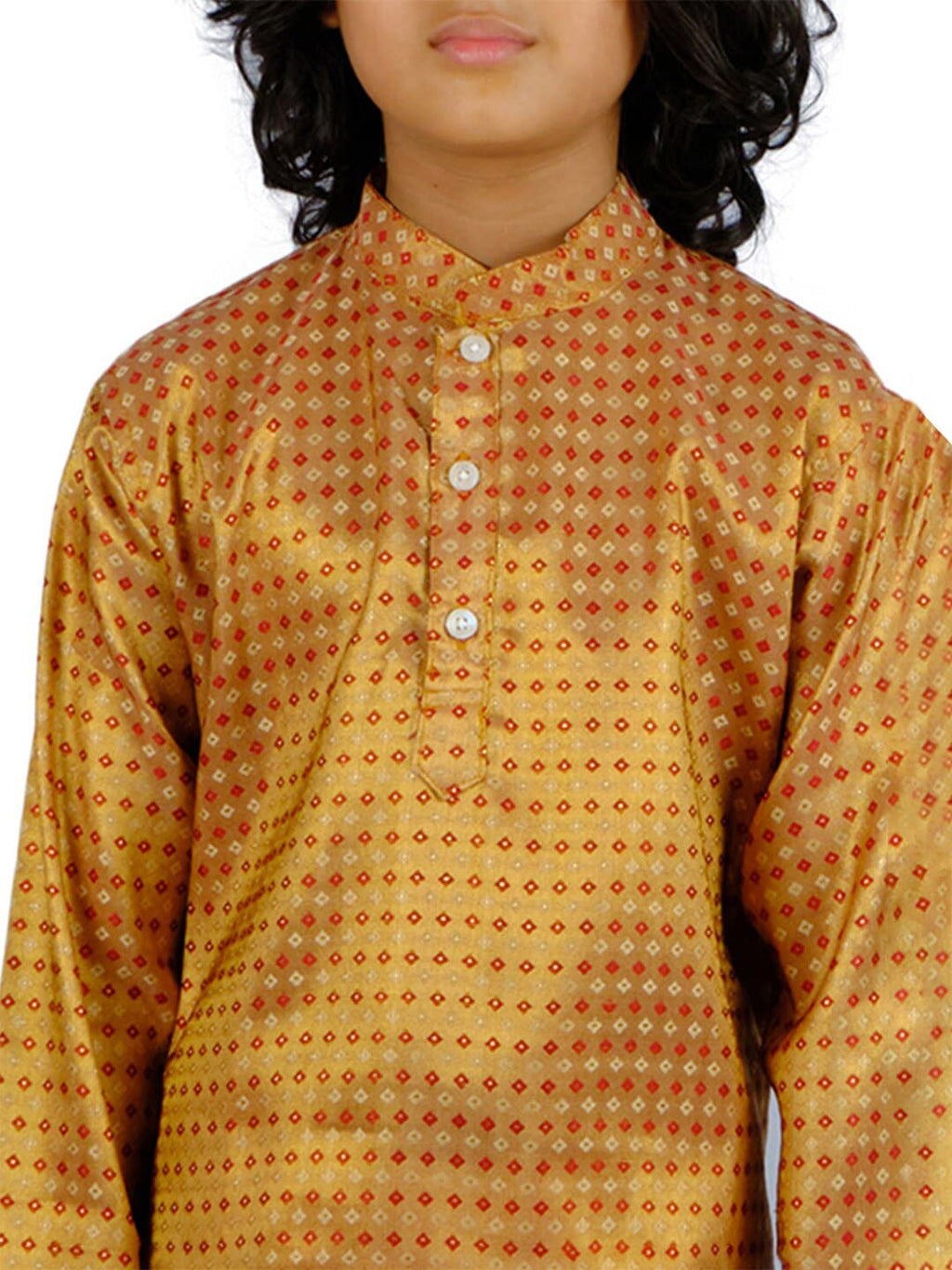 Sethukrishna Boys Gold-Toned Printed Kurta with Dhoti Pants