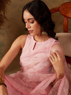 Sangria Pink Floral Embroidered Sequinned Net Saree - Distacart