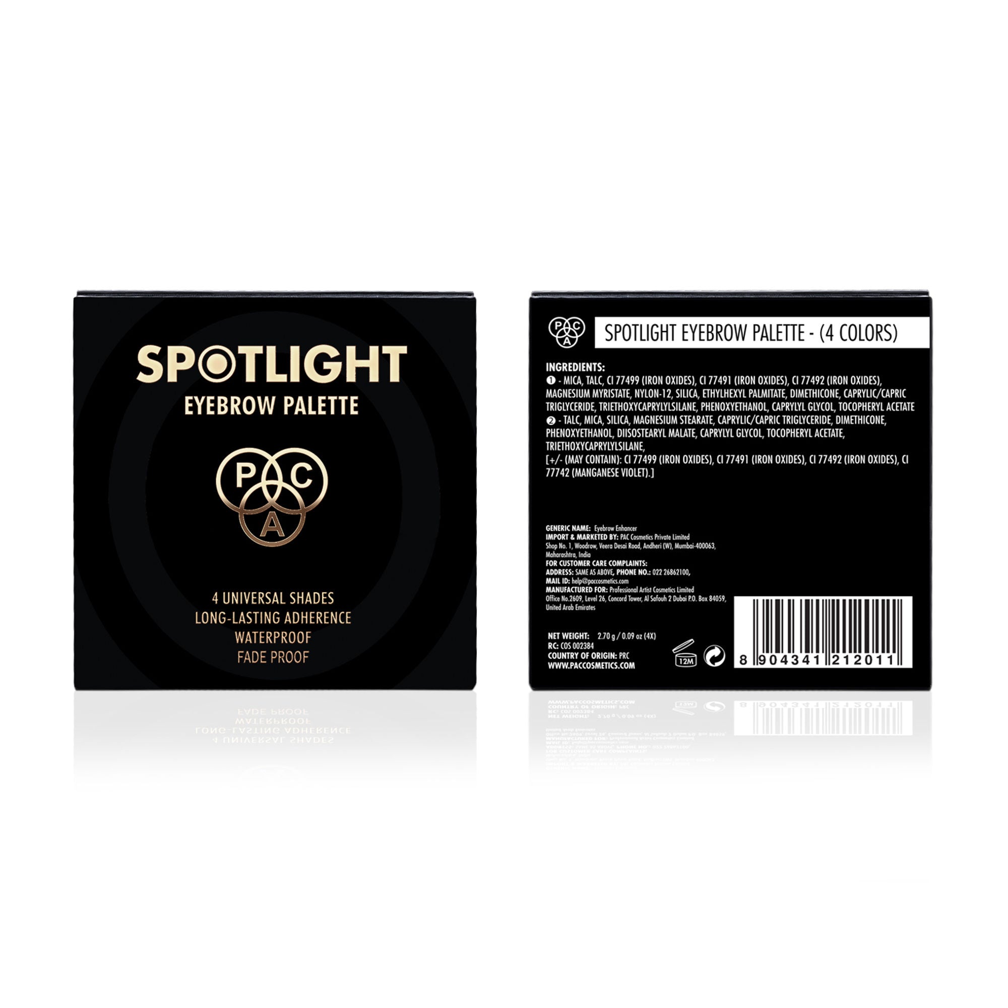 PAC Studio Spotlight Eyebrow Palette X4 - Longlasting Micro Fine Powder Formula, Pigmented Natural Shades