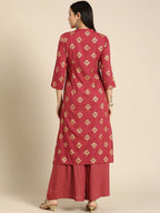 All About You Women Red Ethnic Motifs Printed Kurta with Palazzos