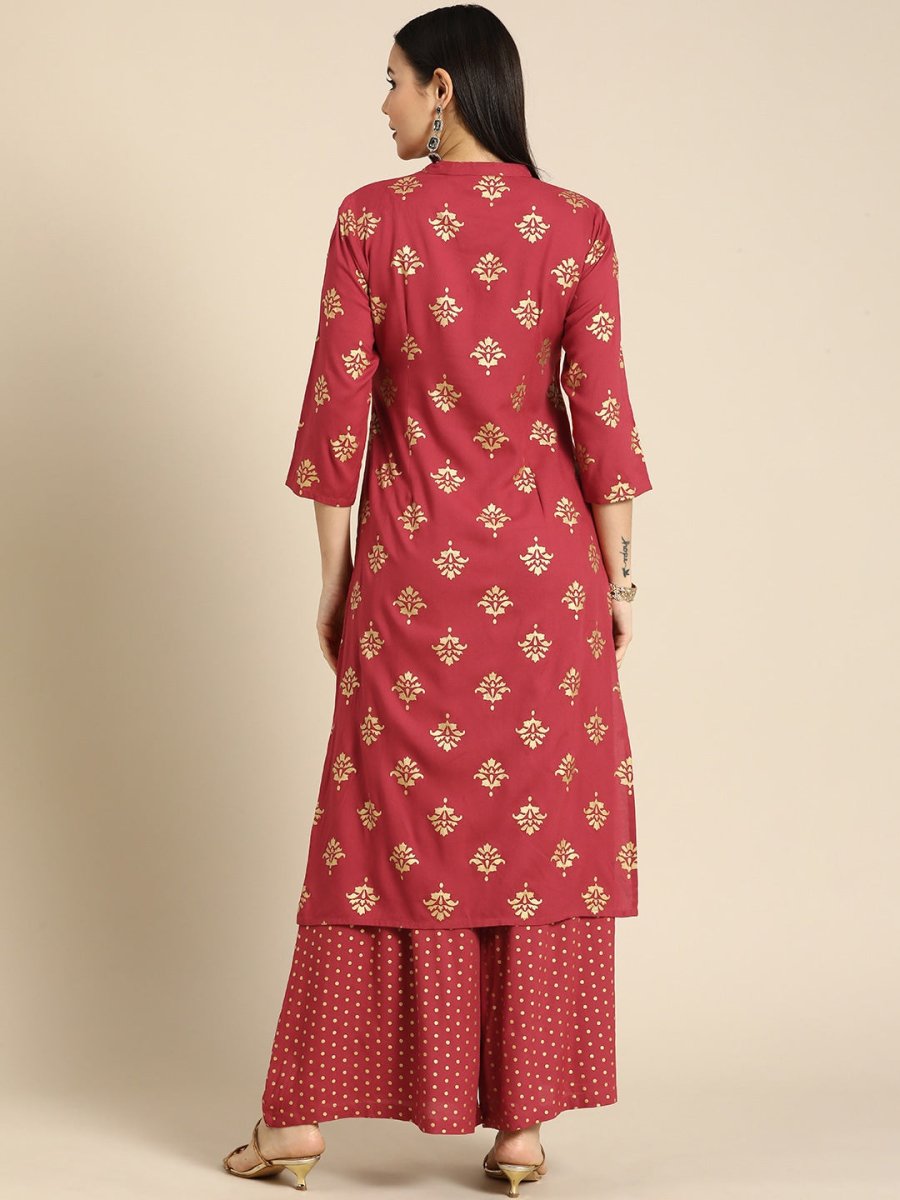 All About You Women Red Ethnic Motifs Printed Kurta with Palazzos
