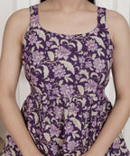 Miravan Womens Purple Round Neck Cotton Pleated Kurti & Palazzo Set