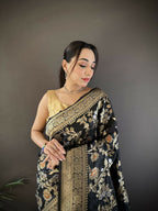 Joban Fashion Black Floral & Ethnic Motifs Design Soft Silk Meenakari Banarasi Saree - Distacart