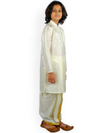 Sethukrishna Boys Cream-Coloured Layered Kurta with Dhoti Pants