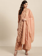 Sangria Women Dusty Pink & Brown Pure Cotton Printed Kurta with Palazzos & Dupatta