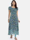Souchii Blue & Green Printed A-Line Kurta - Distacart
