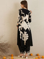 Indo Era Black Floral Printed V-Neck Sequinned A-Line Kurta With Salwar - Distacart