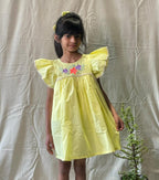 ArthLife Yellow Flower Embroidered Lace Dress