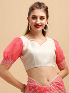 Sangria Rose & Gold-Toned Floral Chikankari Silk Blend Saree