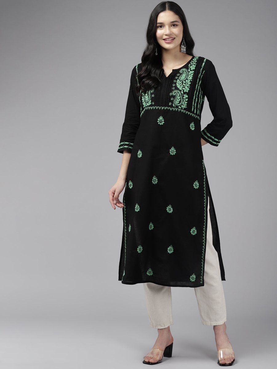 ADA Women Ethnic Motifs Embroidered Cotton Chikankari Floral Kurta