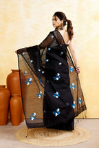 Piyari Fashion Women's Black Embellished Cotton Blend Embroidery Saree - Distacart