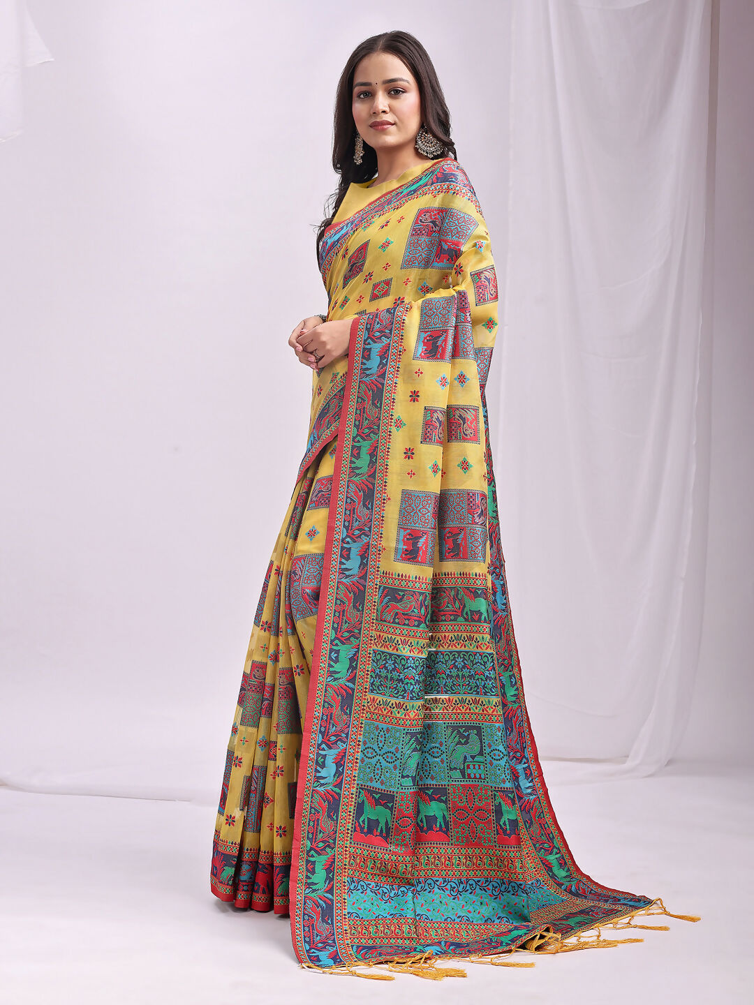 Shree Shyam Fashion Vastraloom Yellow Linen Cotton Saree