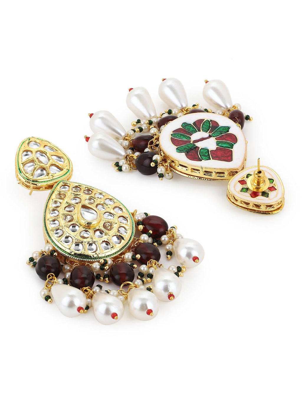 Gold-Toned White Kundan Contemporary Gold-Plated Jhumkas Earrings - Ruby Raang - Distacart