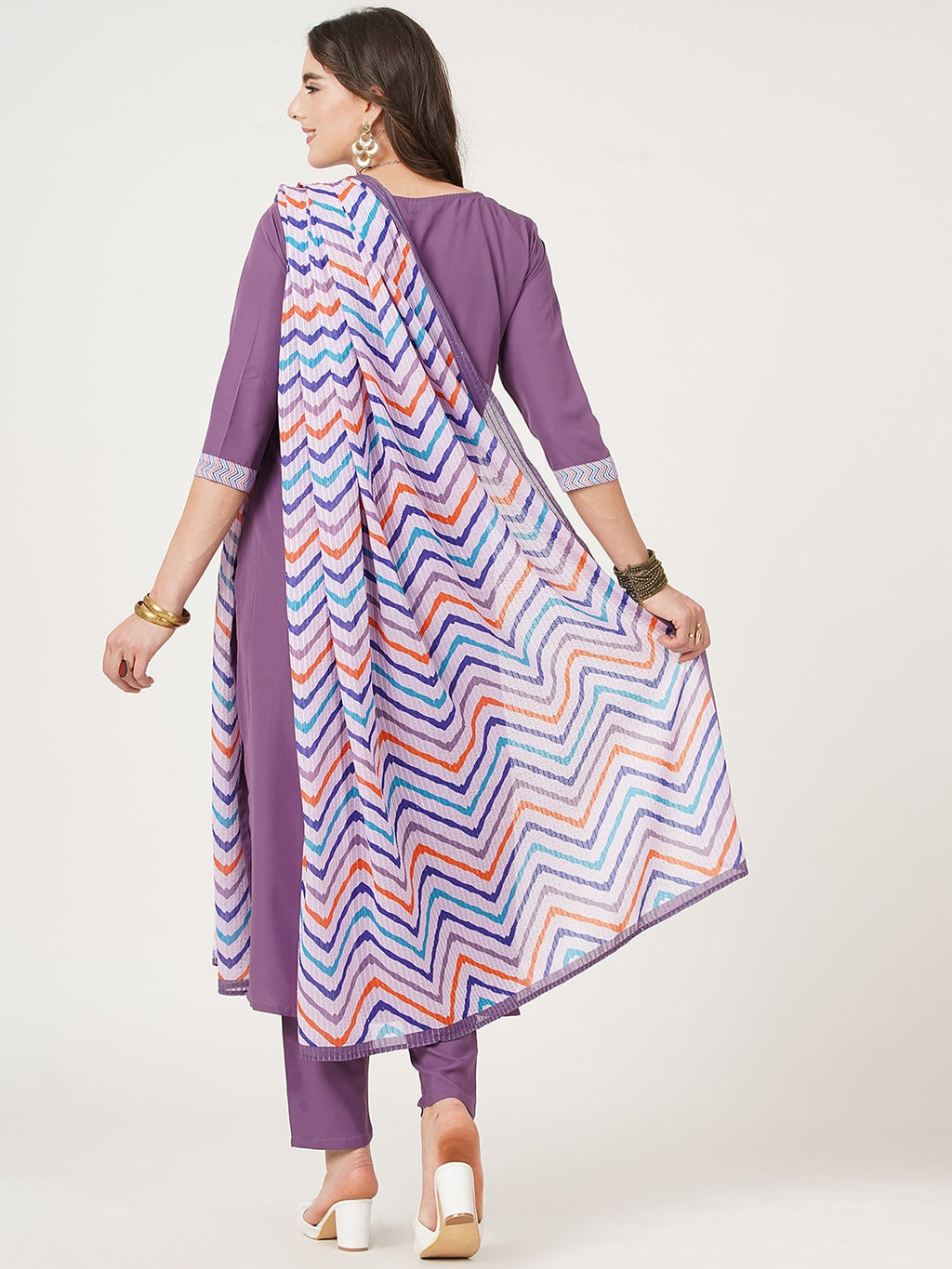 HERE&NOW Straight Kurta with Trousers & Dupatta