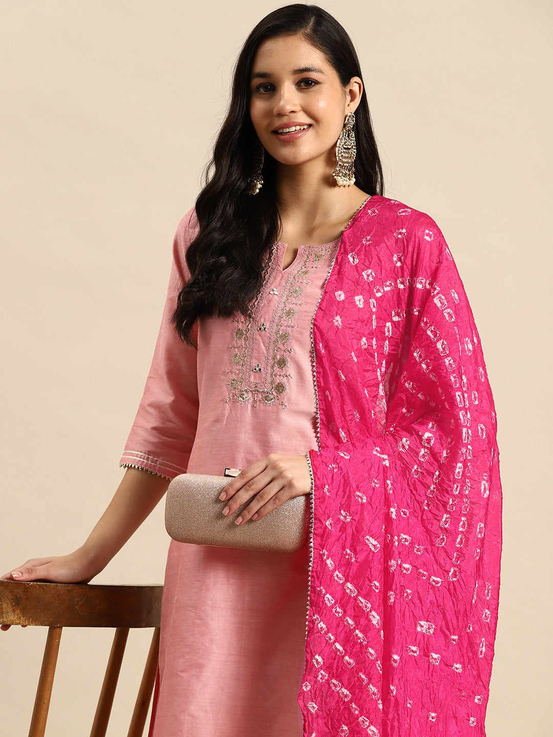 Sangria Floral Embroidered Sequinned Pure Cotton Kurta with Trousers & Dupatta