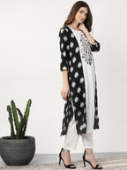 Sangria Women Black & Off-White Woven Design Straight Kurta