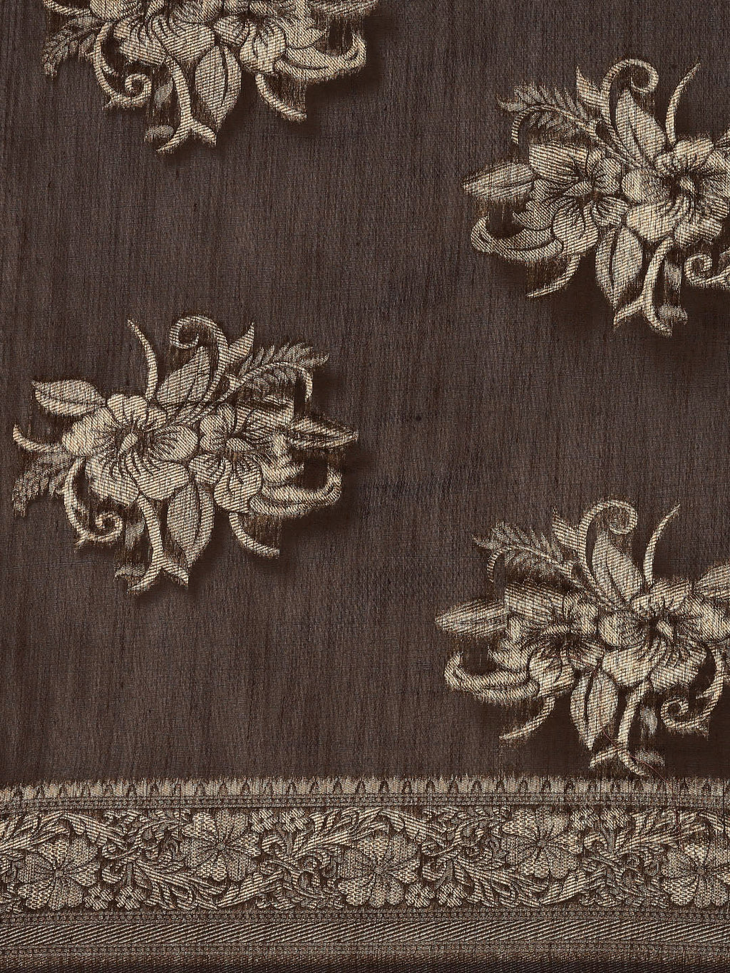 Saree Mall Brown Floral Linen Blend Banarasi Saree - Distacart