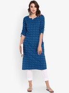 Janasya Blue Woven Design Straight Kurta - Distacart