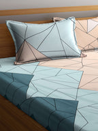 KLOTTHE Blue & Pink Geometric 300 TC King Fitted Bedsheet With 2 Pillow Covers - Distacart