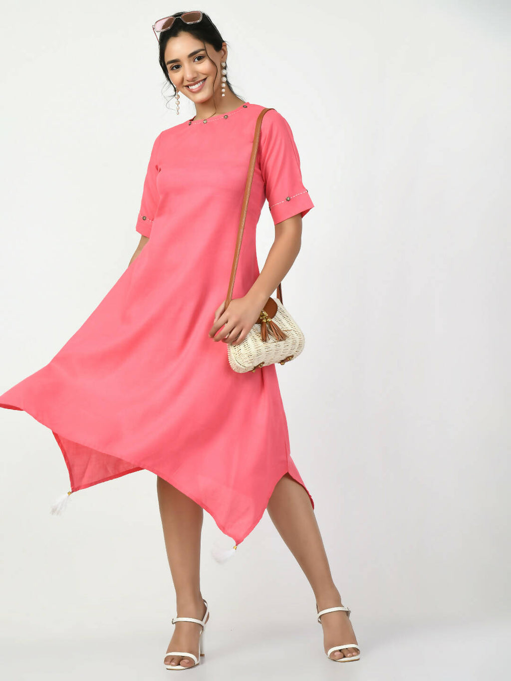 Myshka Women's Pink A-Line Solid Kurta
