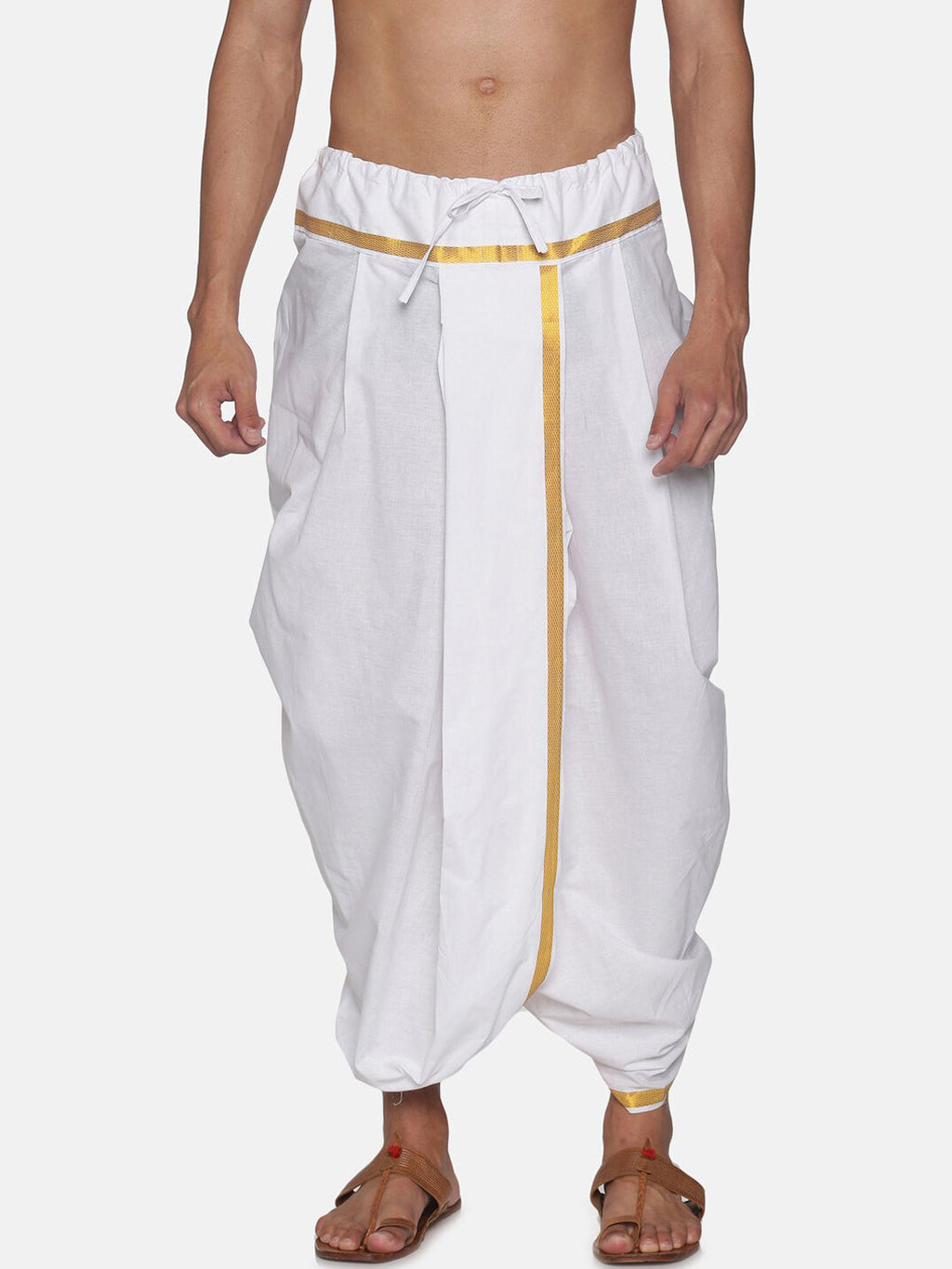 Sethukrishna Men White Solid Readymade Cotton Dhoti - Distacart