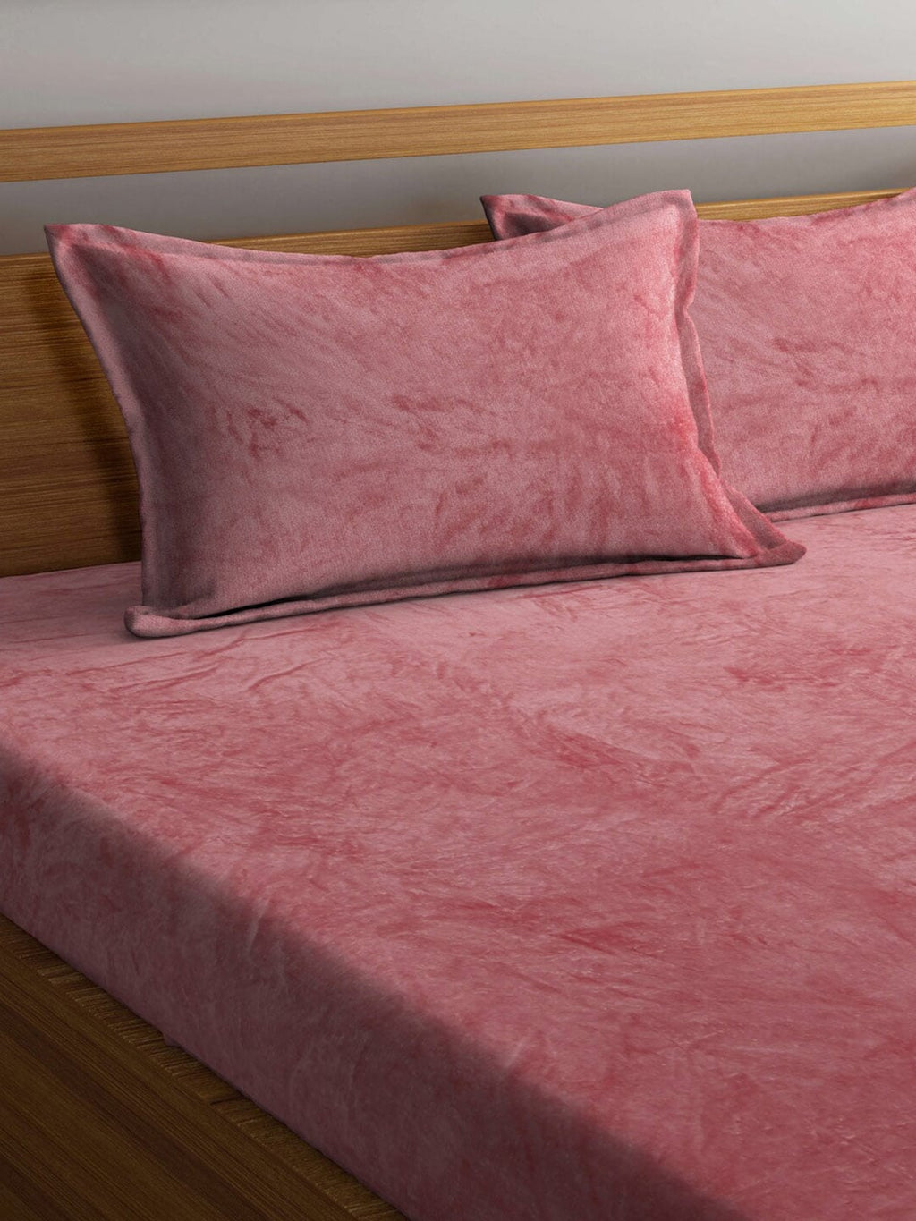 KLOTTHE Rust-Red Abstract Woolen 300TC King Fitted Bedsheet With 2 Pillow Covers
