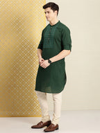 House of Pataudi Men Pure Cotton Ethnic Motifs Embroidered Jashn Kurta