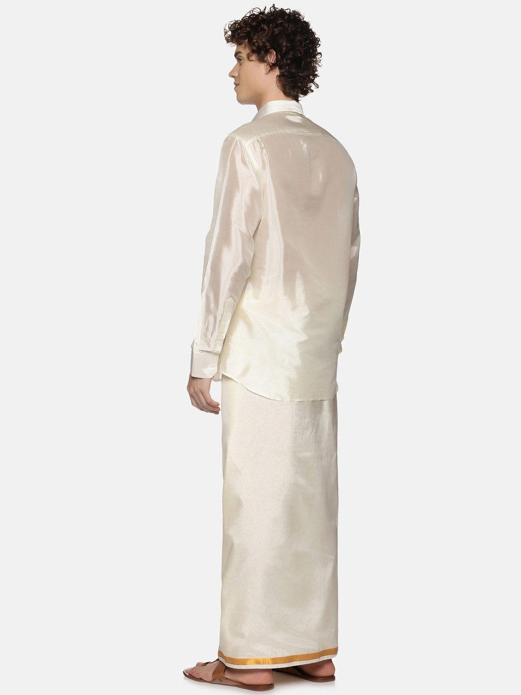 Sethukrishna Men Cream-Coloured Solid Art Silk Dhoti - Distacart