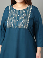 Sztori Plus Size Floral Yoke Design Mirror Work Straight Kurta