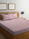 KLOTTHE Pink Woolen 300TC King Bedsheet Fitted Bedsheet With 2 Pillow Covers