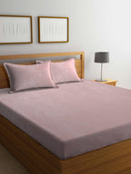 KLOTTHE Pink Woolen 300TC King Bedsheet Fitted Bedsheet With 2 Pillow Covers