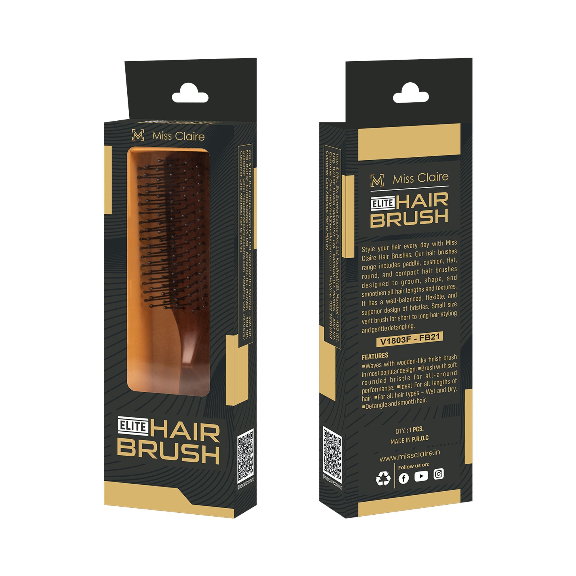 Miss Claire V1803F Flat Hair Brush - Fb21 - Distacart