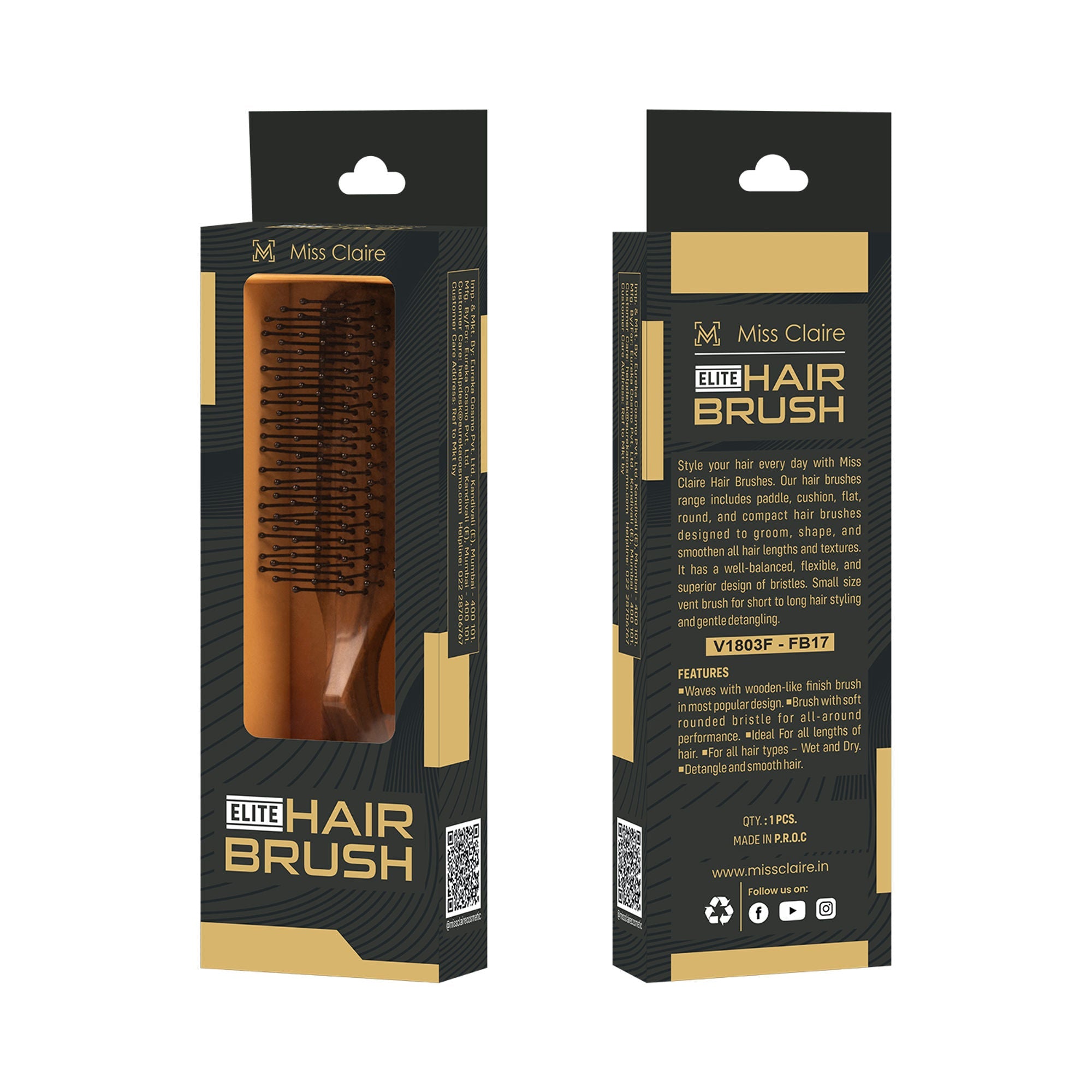 Miss Claire V1803F Flat Hair Brush - Fb17 - Distacart