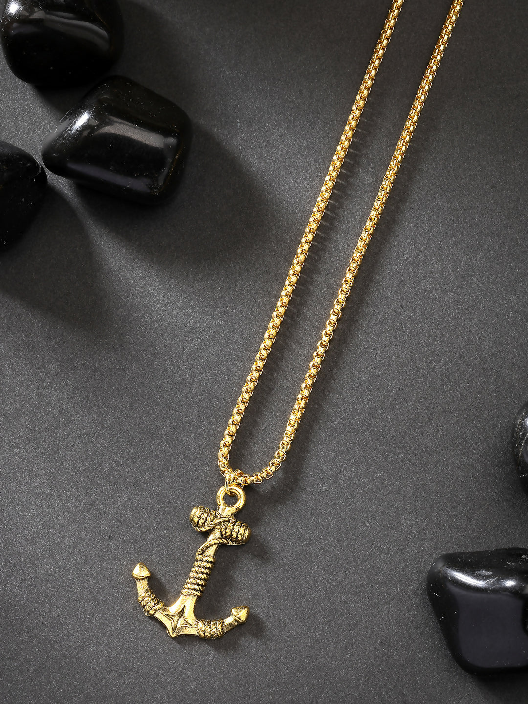 NVR Men's Gold-Polished Stainless Steel Pendant with Chain